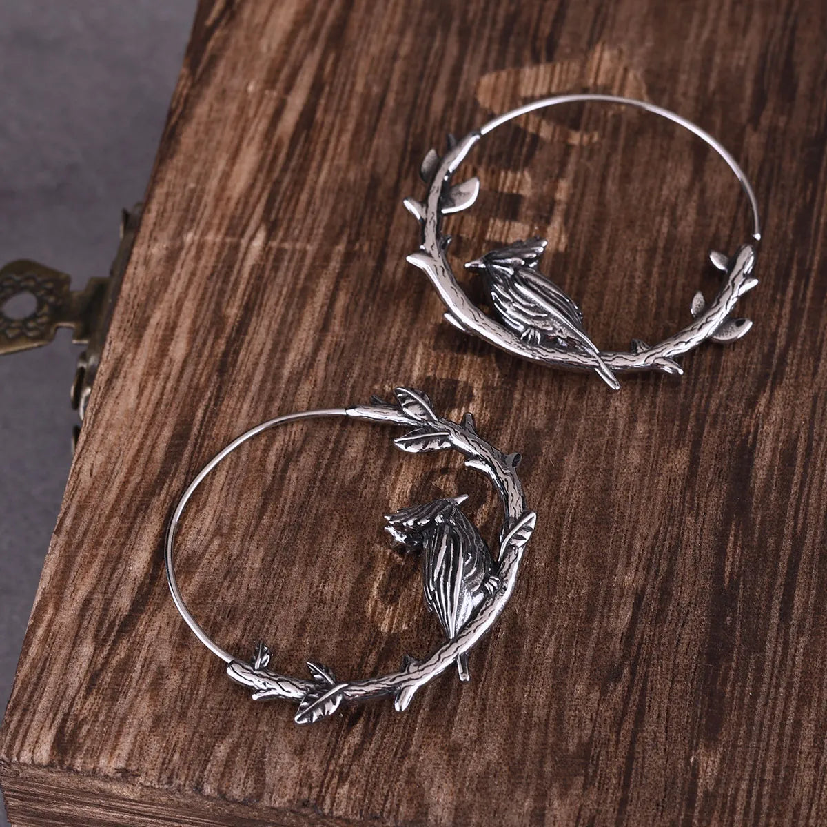 Punk Party Stainless Steel Raven Round Viking Earrings