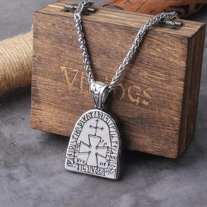 Silver Never Fade Stainless Steel Cross Stele Pendant Viking Necklace