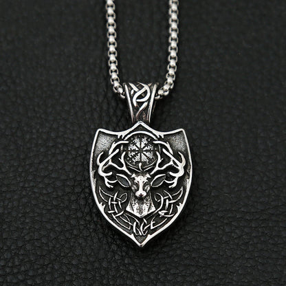 Nordic Deer Head Stainless Steel Viking Compass Necklace