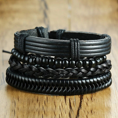 4 in 1 Braided Leather Viking Bracelet