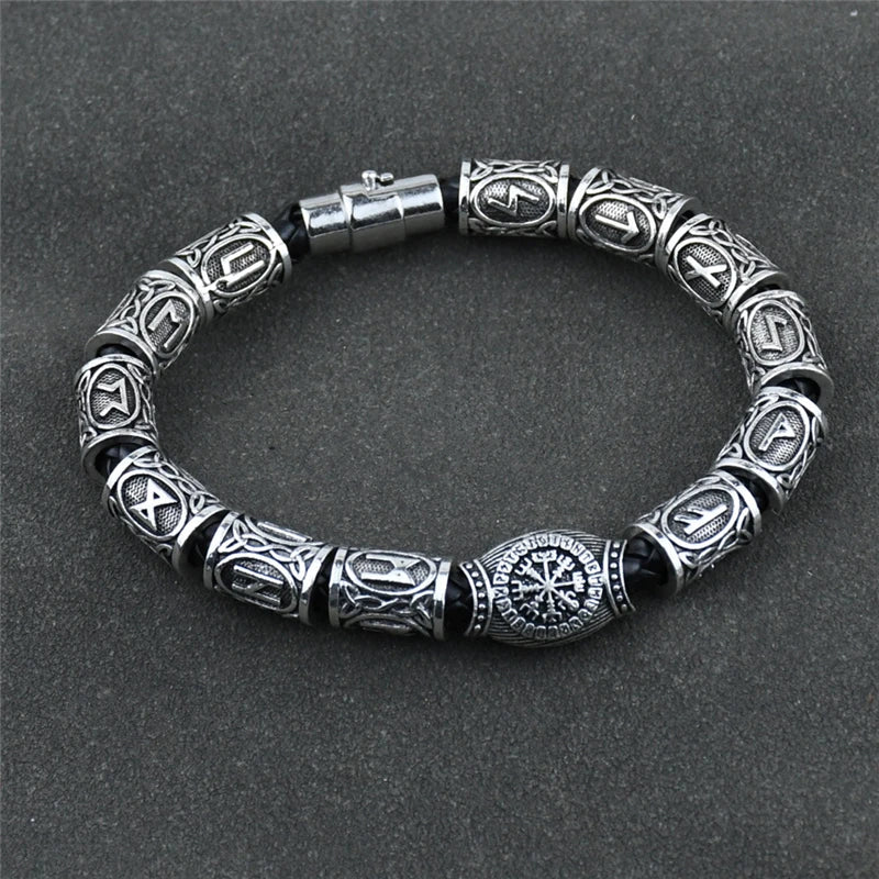 Norse Runes Bracelet Viking 13Pcs Runes Beads Vegvisir Compass Amulet Viking