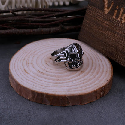 Vintage Mouth Smoking Viking Skull Ring