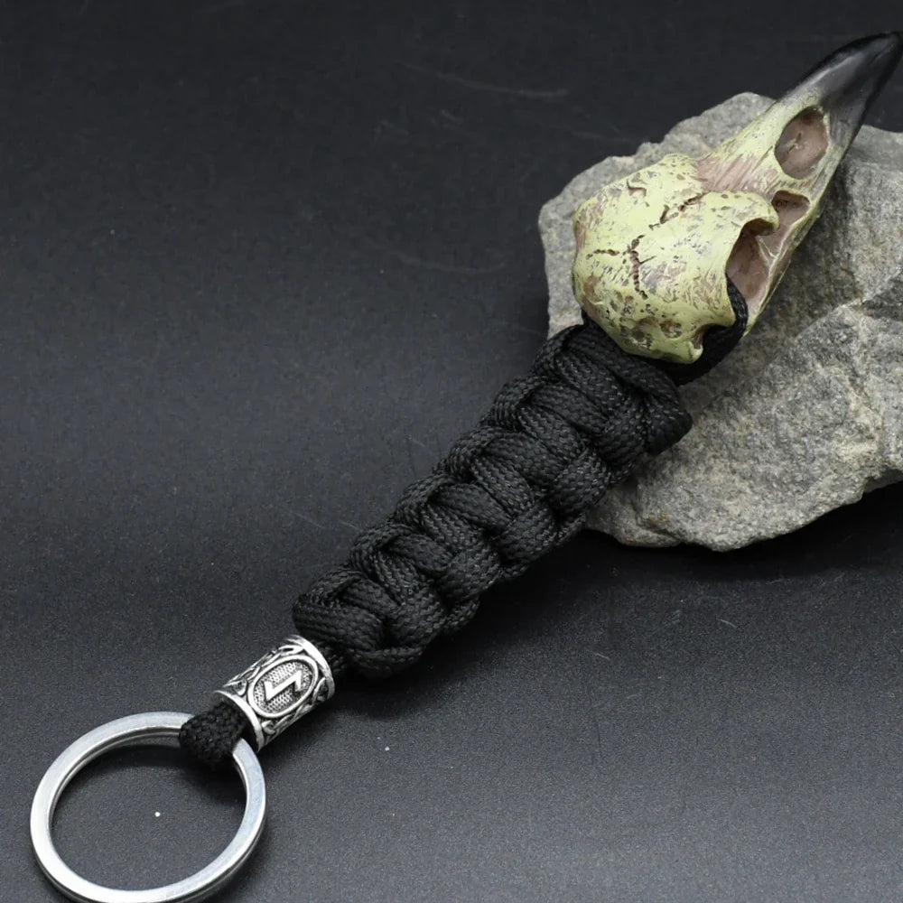 Nordic Raven Skeleton Runes Bead Paracord Keyholder