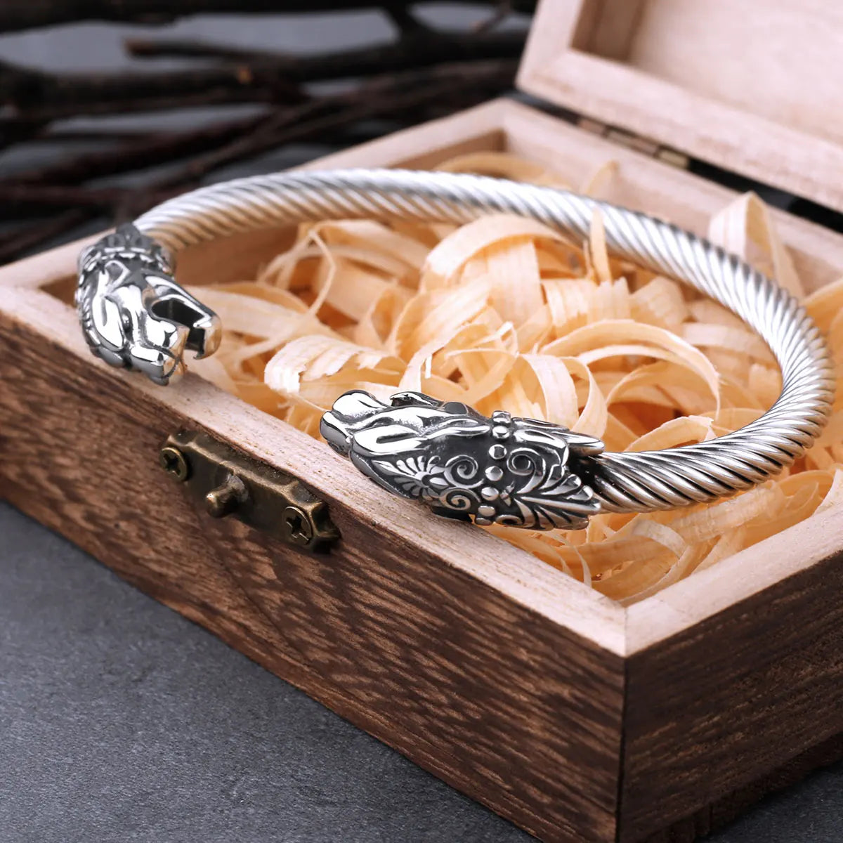 Stainless Steel Nordic Dragon Head Bracelet Viking Arm Ring