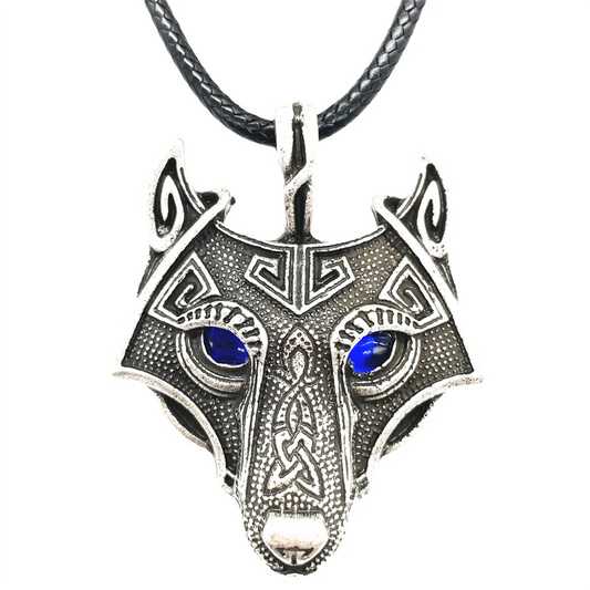 Blue Green Eyes Wolf Pendant Viking