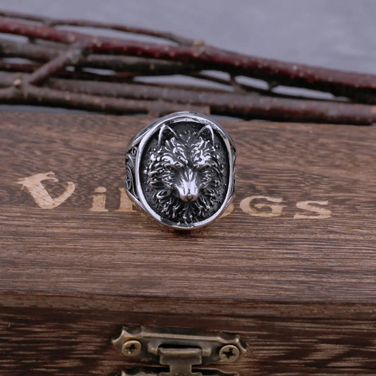 Stainless Steel Viking Wolf Head Ring