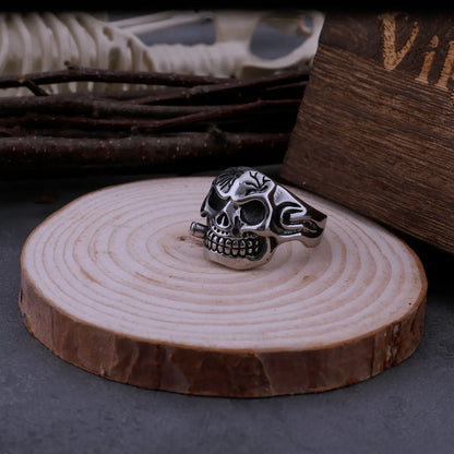 Vintage Mouth Smoking Viking Skull Ring