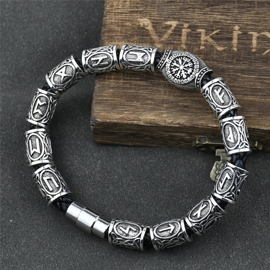 Norse Runes Bracelet Viking 13Pcs Runes Beads Vegvisir Compass Amulet Viking