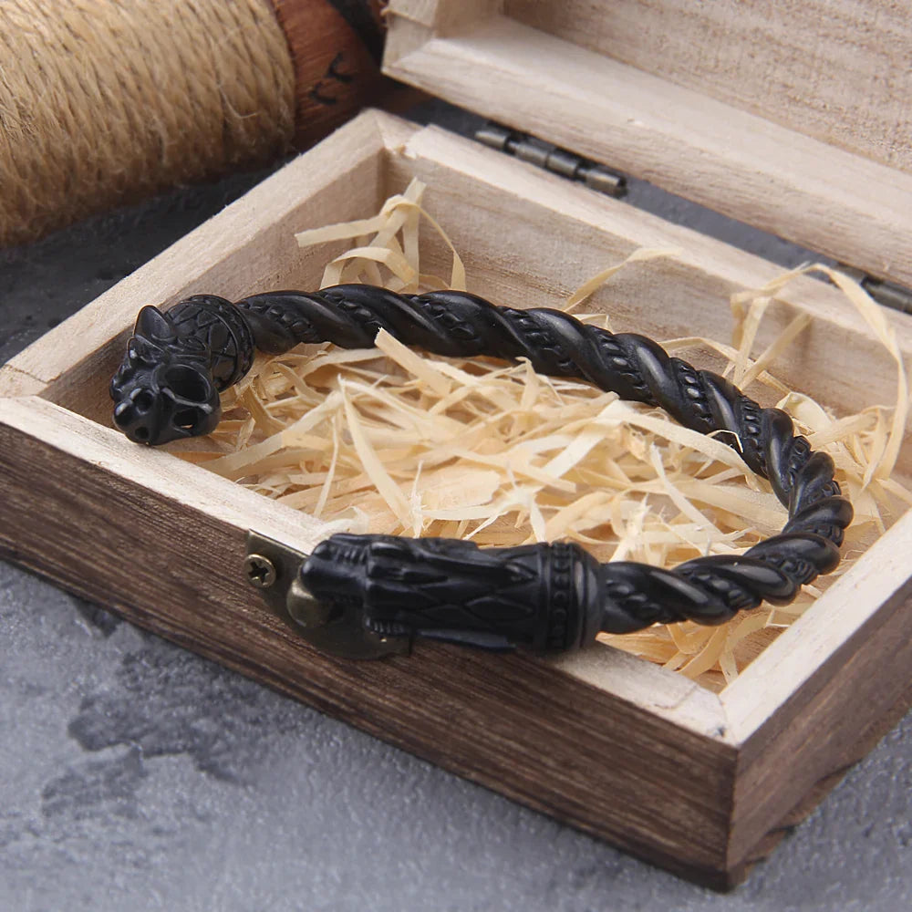 Black Stainless Steel Norse Dragon Viking Bracelet