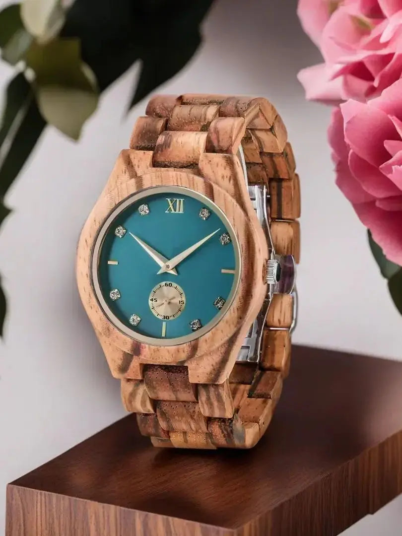 Women's Simulated Diamond Dial Wooden Clock Fashion Anniversary Personalized Viking Watch