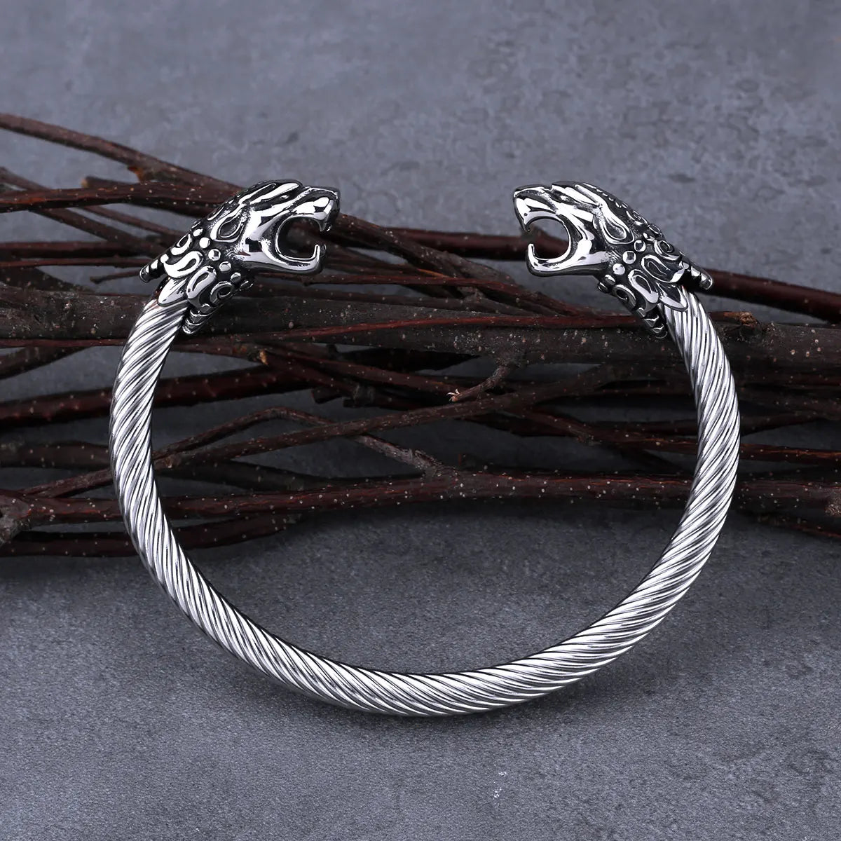 Stainless Steel Nordic Dragon Head Bracelet Viking Arm Ring