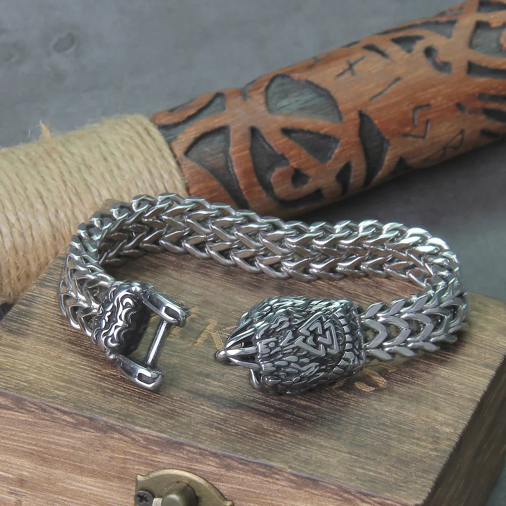 Viking Wolf Bracelet Stainless Steel Mesh Chain