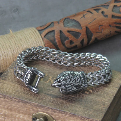 Viking Wolf Bracelet Stainless Steel Mesh Chain Wolf Mouth