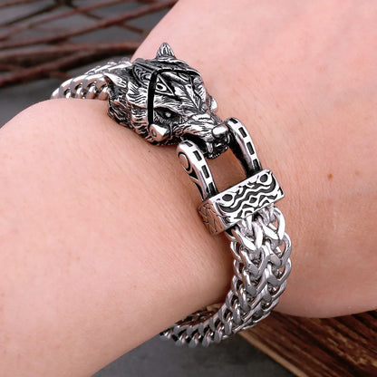 Viking Wolf Head Bracelet Stainless Steel