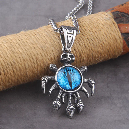 Norse Dragon Eyes Round Clear Glass Cabochon Time Gem Handmade Viking Necklace