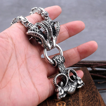 Stainless Steel Viking Thor Hammer Pendant Ram Rune Necklace Nordic