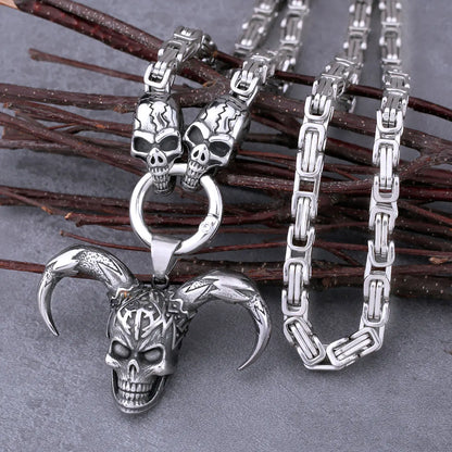 Goth Clown Skull Pendant with Skull Square Viking Necklace