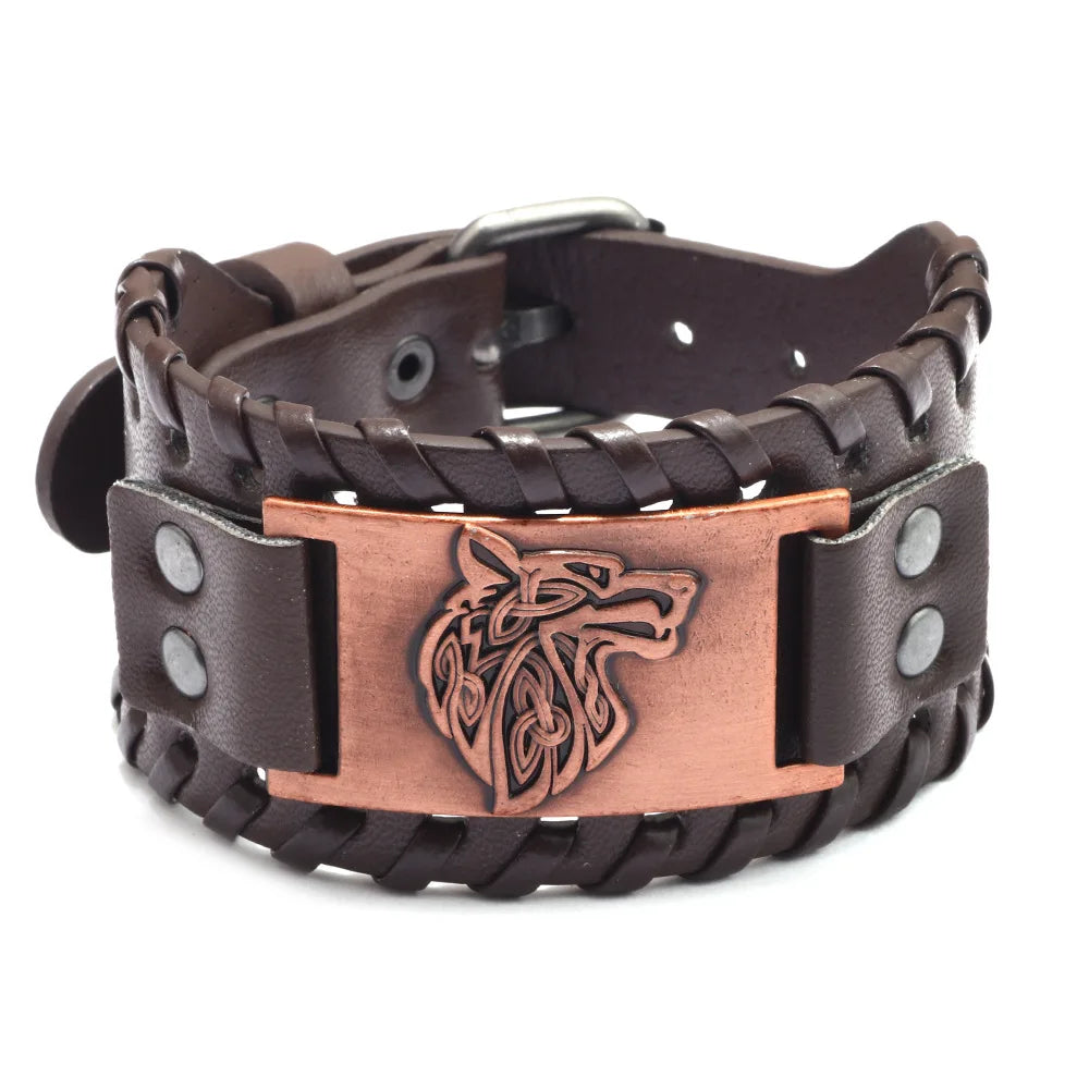 Viking Wide Leather Compass Bracelet