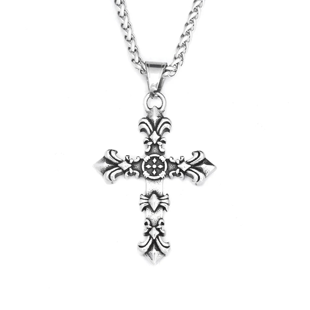 Stainless Steel Cross Pendant Necklaces Cross Flower Necklace