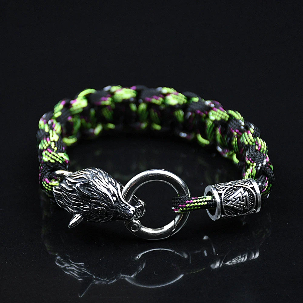 Stainless Steel Celtic Wolf Bracelets Norse Vikings Runes Paracord