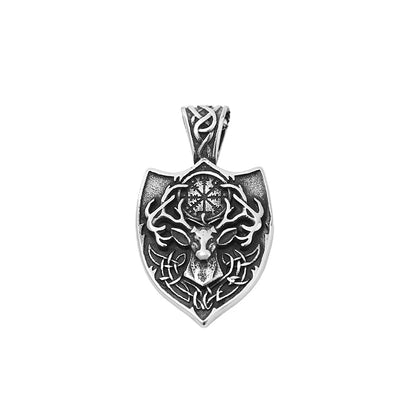 Nordic Deer Head Stainless Steel Viking Compass Necklace