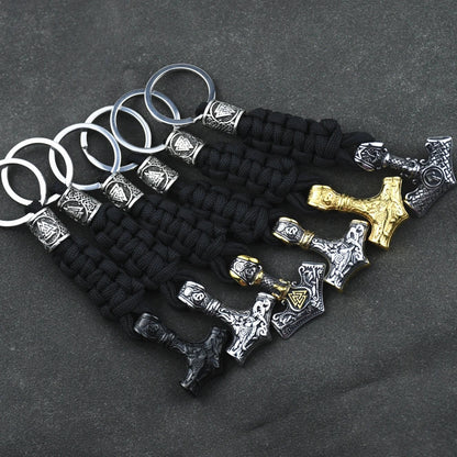 Vikings Keychain Stainless Steel Anchor Pendant Thors Hammer Paracord Norse