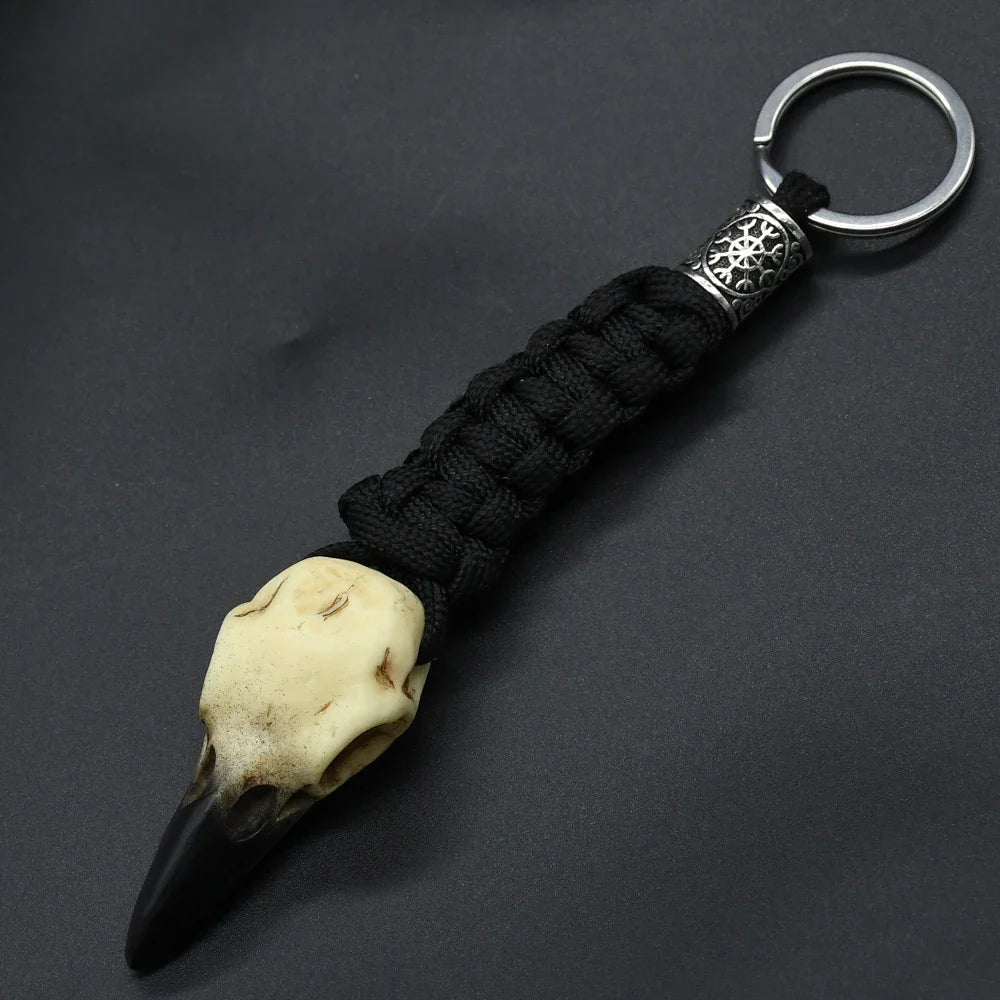 Nordic Raven Skeleton Runes Bead Paracord Keyholder