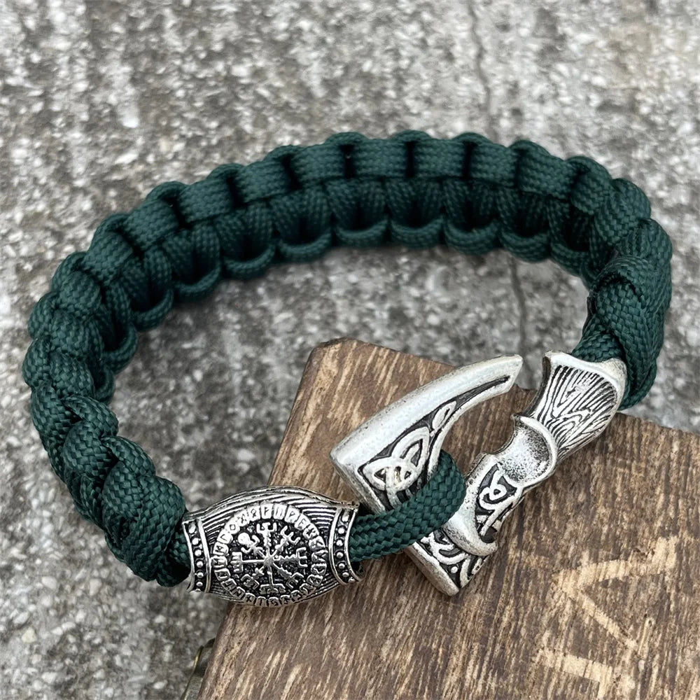 Slavic Perun Axe Norse Runes Trinity Bead Paracord Jewelry Viking Bracelet