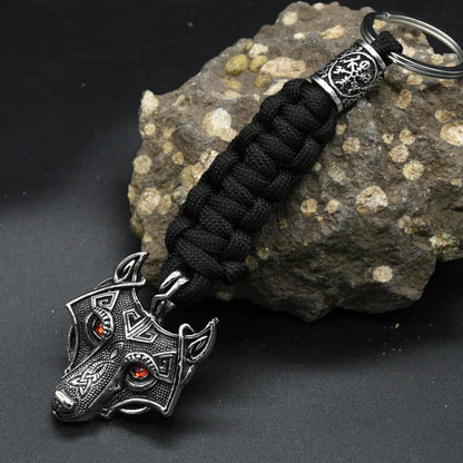 Nordic Wolf Head Keychain Rope Lanyard Vikings