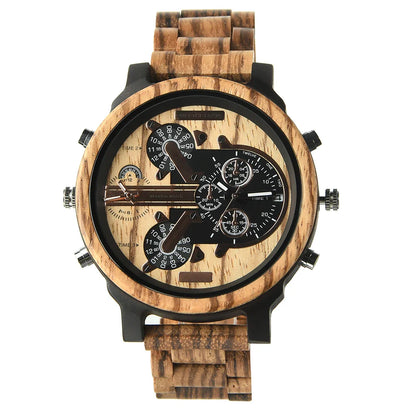 Big Face Large Wood Fashion Quartz Wristwatches Strap Dress Dual Clock Wooden Viking Watch