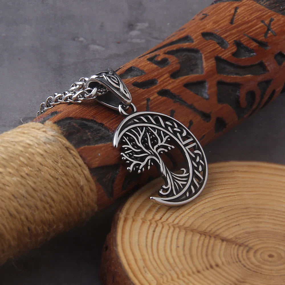 Norse Moon And Tree of Life Viking Necklace