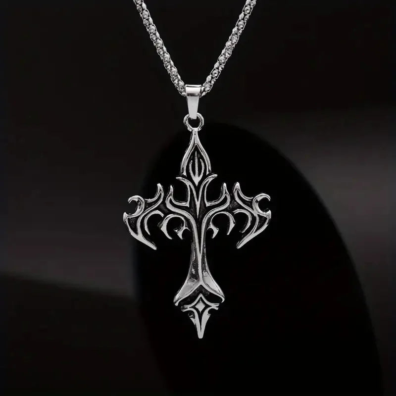 Stainless Steel Flame Cross Pendant Necklace for Men – Retro Titanium Steel Jewelry