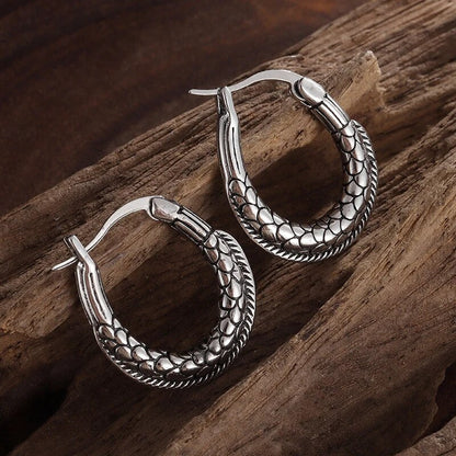 Engraved Beast Hoop Viking Earrings