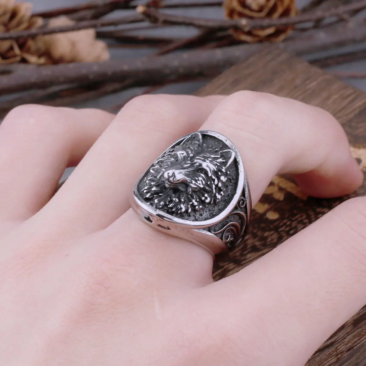 Stainless Steel Viking Wolf Head Ring