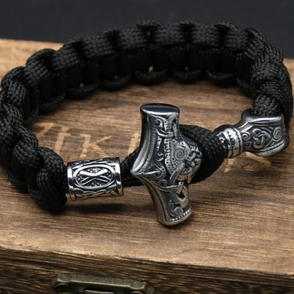 Stainless Steel Viking Thors Hammer Bracelets Paracord Nordic Mjolnir