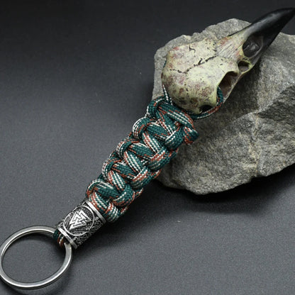 Nordic Raven Skeleton Runes Bead Paracord Keyholder