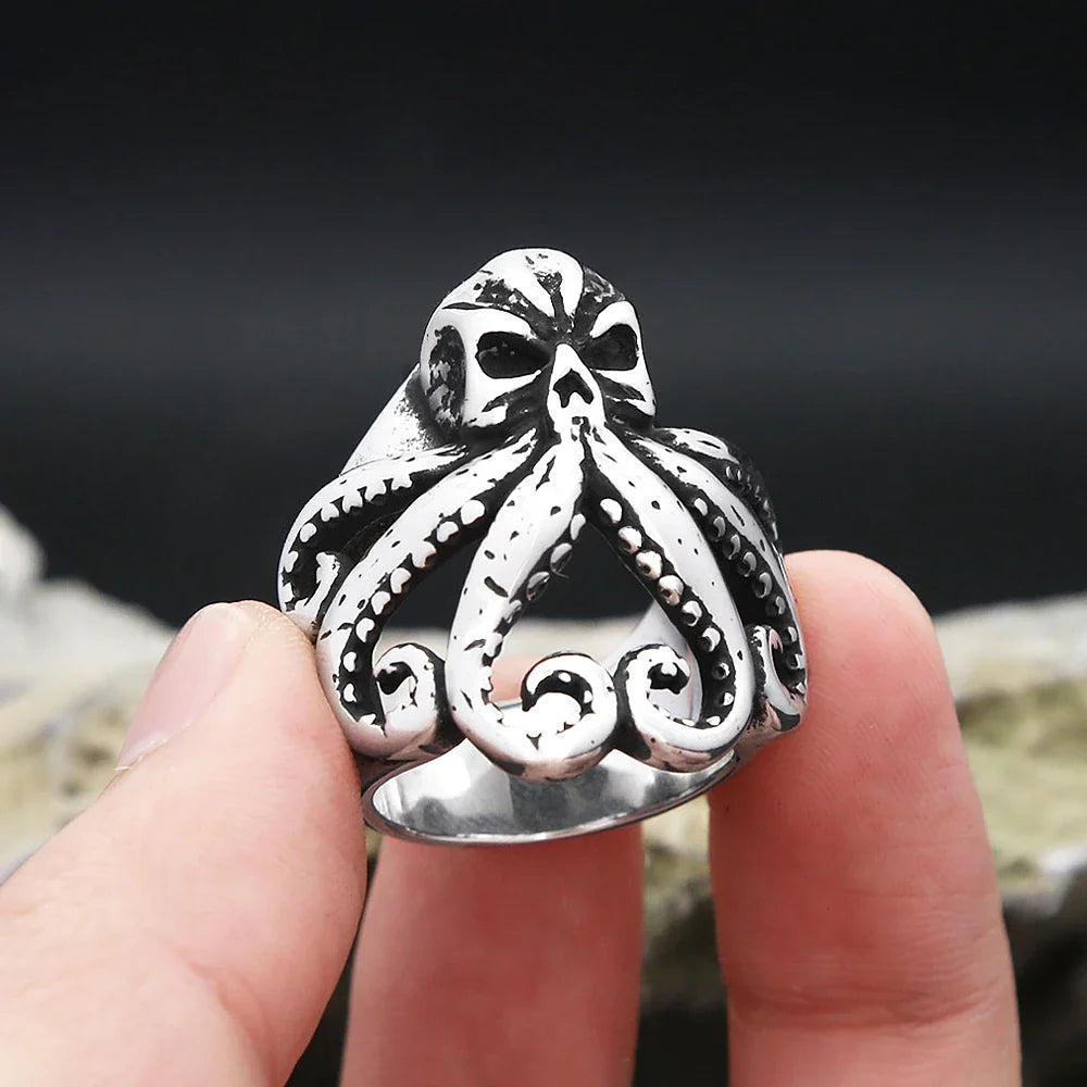 Stainless Steel Mythical Octopus Skull Ring