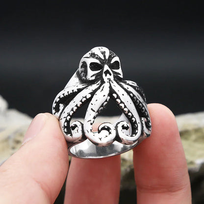 Stainless Steel Mythical Octopus Skull Ring