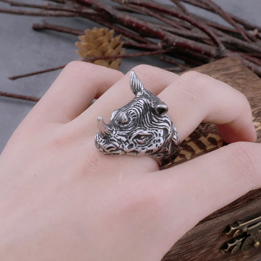 Vintage High Quality Rhino Head Viking Ring