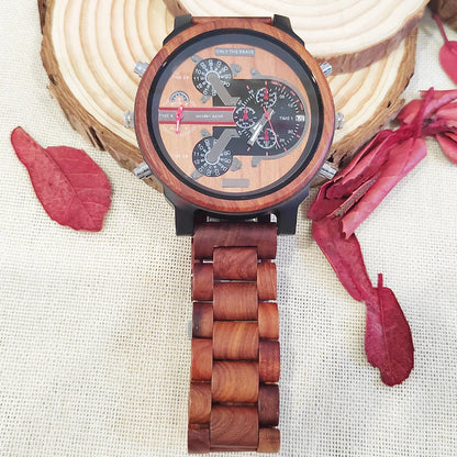 Large Dial Fashion Timepieces Chronograph Wooden Quartz Wrist Viking Watch