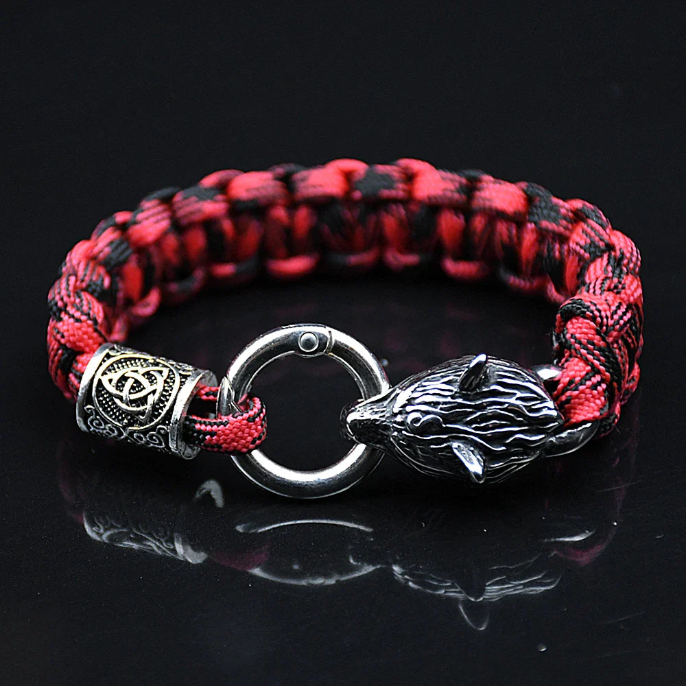 Stainless Steel Celtic Wolf Bracelets Norse Vikings Runes Paracord