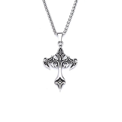 Stainless Steel Flame Cross Pendant Necklace for Men – Retro Titanium Steel Jewelry