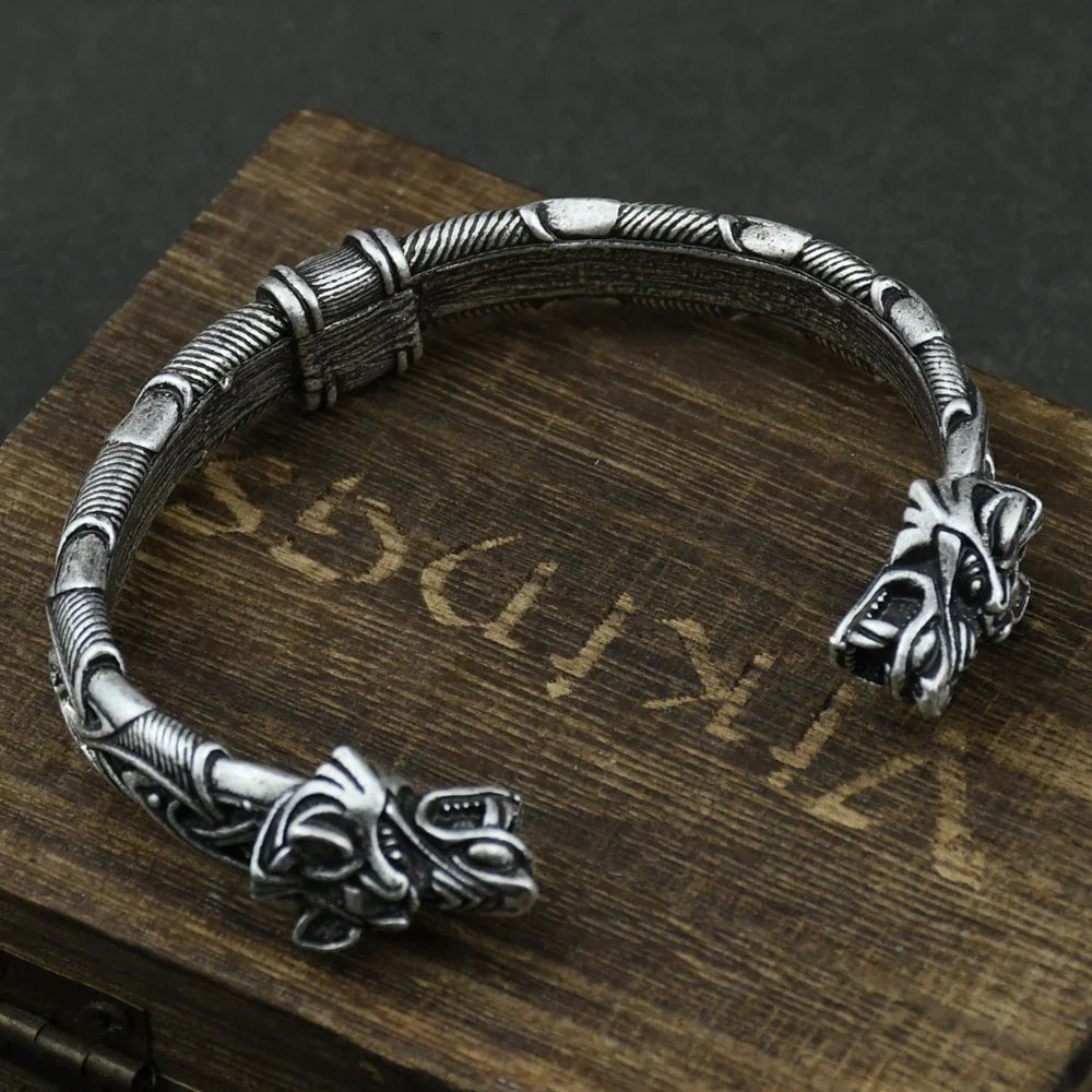 Nordic Viking Norse Wolf head Bracelet