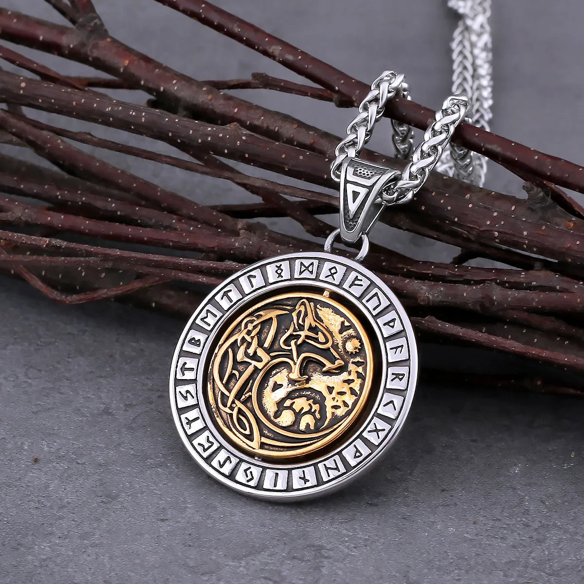 Rotate Vikings Wolf Necklace