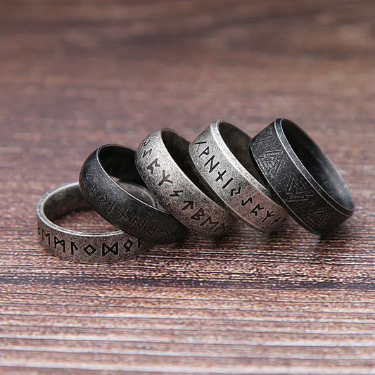 Viking Rune Ring Stainless Steel Odin Letter Rings