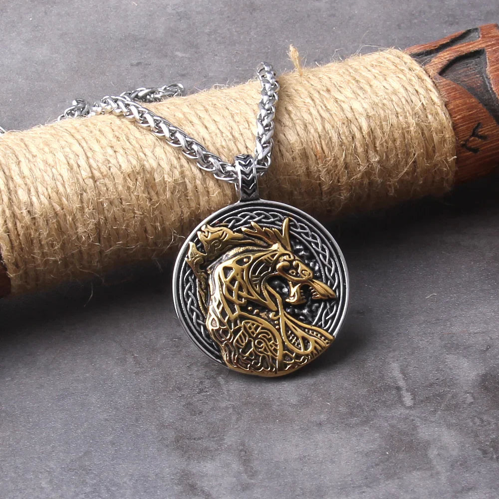 Men Vintage Wolf Viking Necklace