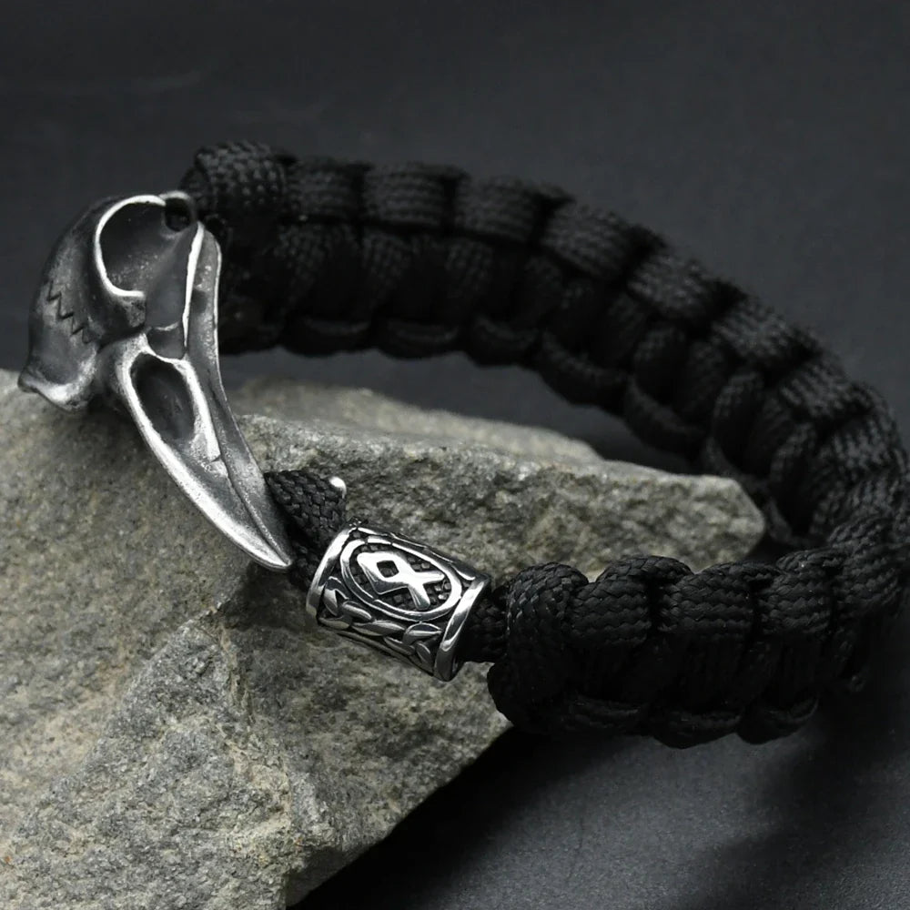 Stainless Steel Viking Odin Raven Skull Bracelet Valknut Teiwaz