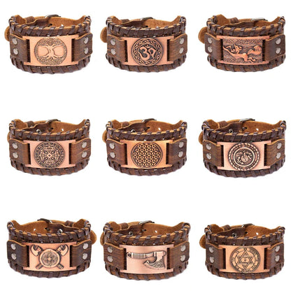 Viking Wide Leather Compass Bracelet