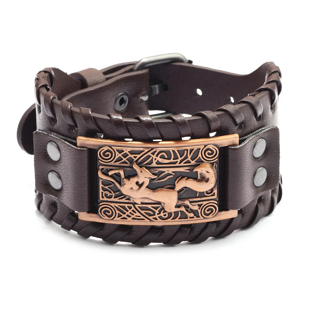 Viking Wide Leather Compass Bracelet