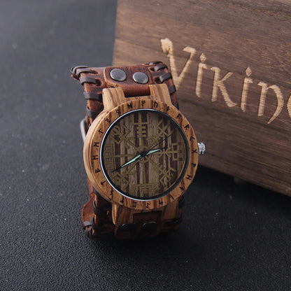 Handmade Woode Runic Circle Quartz Viking Watch